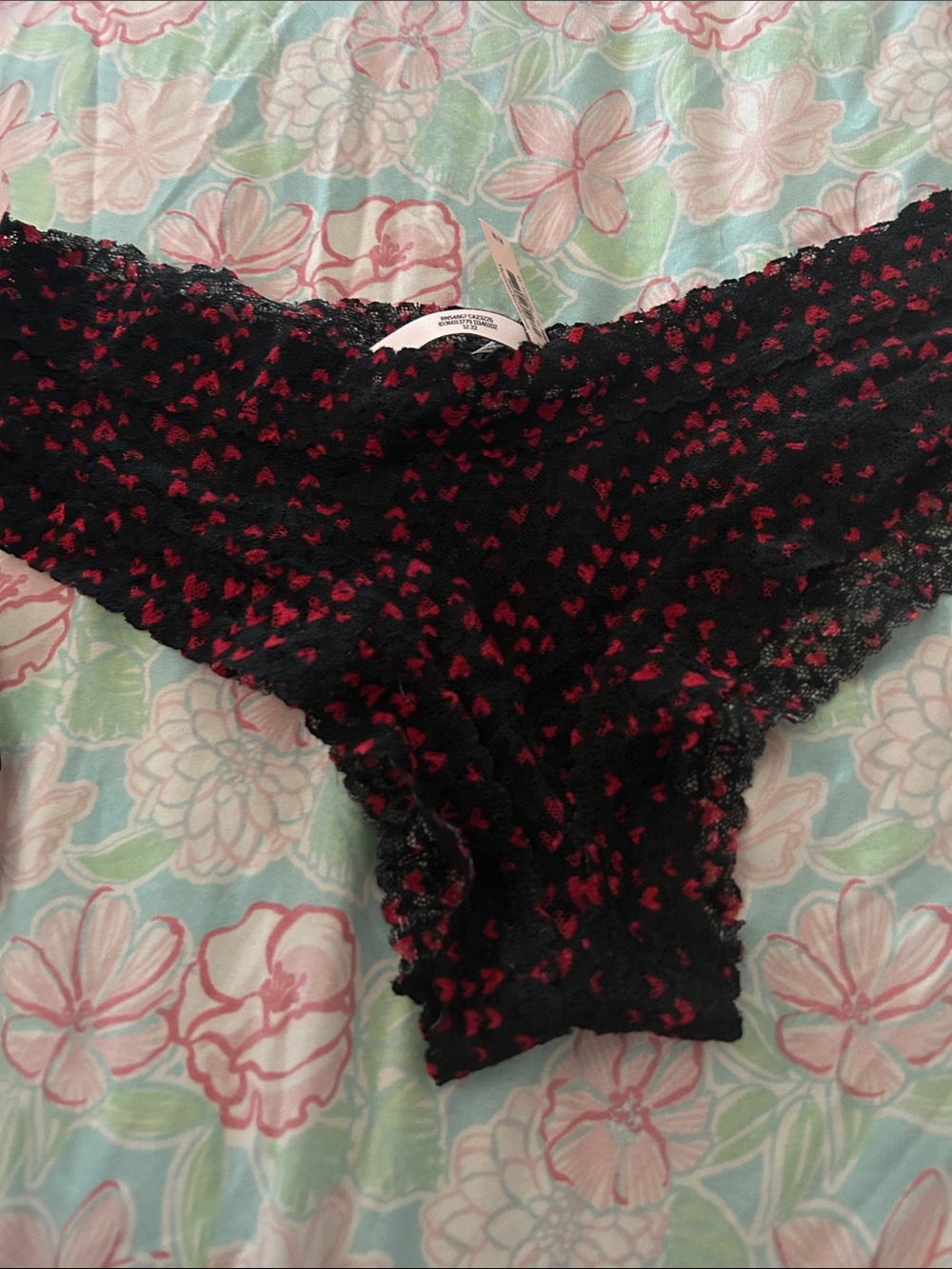 Victoria's Secret Black Lace Hipster with Red Heart Motif